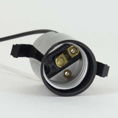 Black E-26 Base Phenolic Smooth Shell Snap in Socket with 12in 18/1 Wire Leads. Lamp Socket Rated Maximum 660W - 250V.