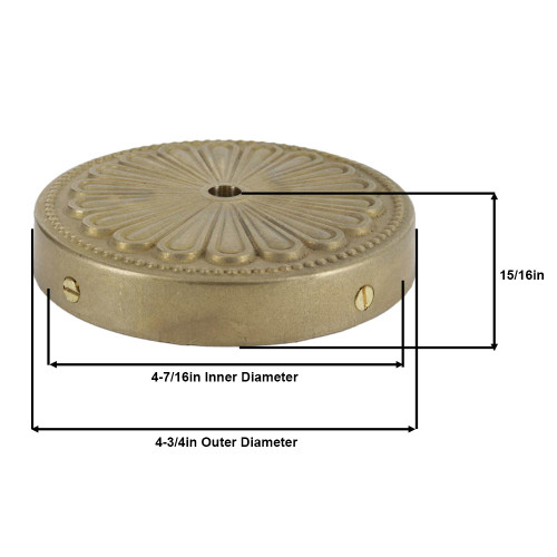 Screw-less Face Mount Cast Brass Beaded Petal Canopy with 1/8ips(3/8in) Slip Center Hole and Cast Brass Mounting Bracket. Mounting Bracket has M4 Threaded Screws.