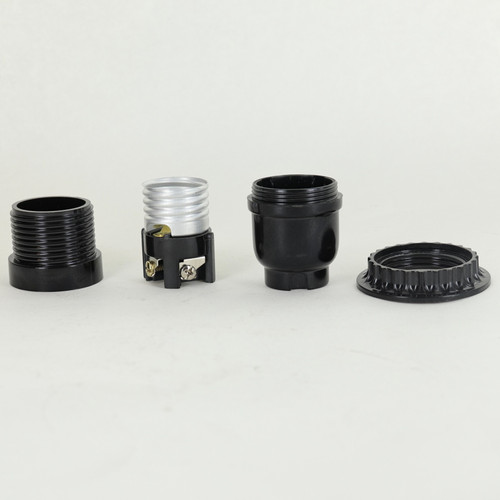 Black E-26 Phenolic Threaded Skirt Lamp Socket with Shade Ring and 1/8ips Metal Threaded Bottom