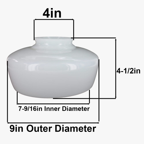4in Necked Fitter 9in Diameter Glass Straight Edge Dome - Opal