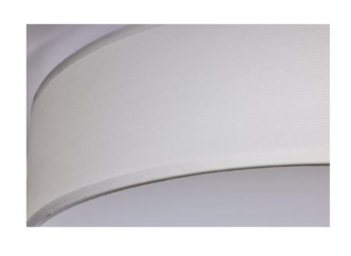 15in Diameter White Fabric Shade Drum LED Flush Mounted Fixture with Acrylic Diffuser. Light Fixture features a 20W Integrated Dimmable LED with selectable Warm to Cool 3000K / 4000K / 5000K color temperatures.