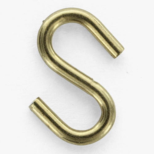 9/16in Equal Eye Solid Bright Brass Finish S hook made from .080 Inch Dimeter thick material.