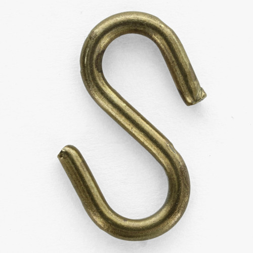 0.72in Equal Eye Solid Bright Brass Finish S hook made from .091 Inch Dimeter thick material.