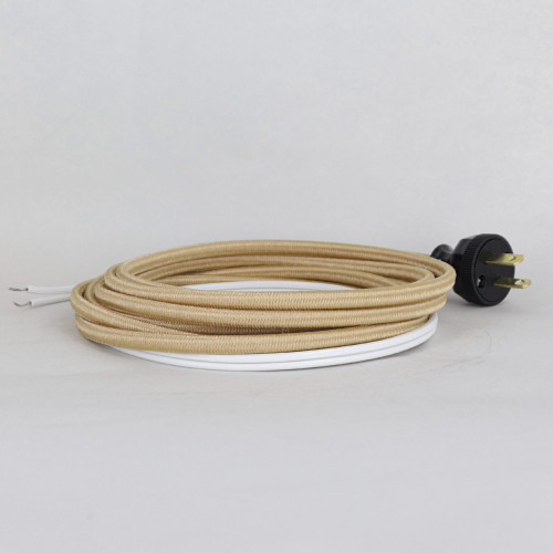 12ft. Metallic Gold Nylon Braided SPT-2 Wire Lamp Cordset with Antique Style Plug