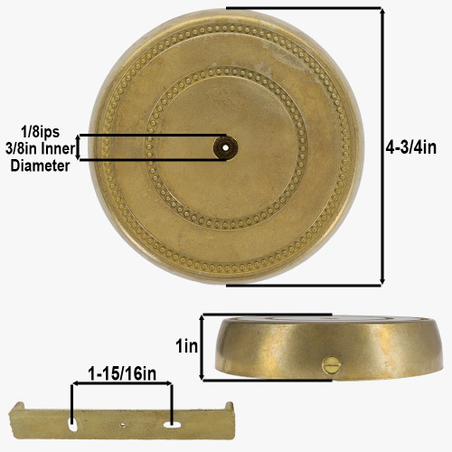 120mm(4.72in) Diameter Cast Brass Screwless Face  Mount Flat Bead Canopy/Backplate - Unfinished Brass