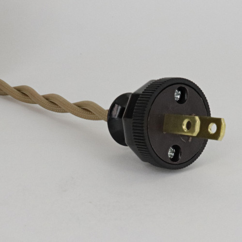 8ft Long Tan Twisted 18/2 SPT-2 Type UL Listed Powercord with Brown Phenolic Plug.