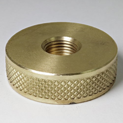 1/8ips - 1-1/4in X 3/8in Diamond Knurled Disc Finial with Fish Engraving - Unfinished Brass