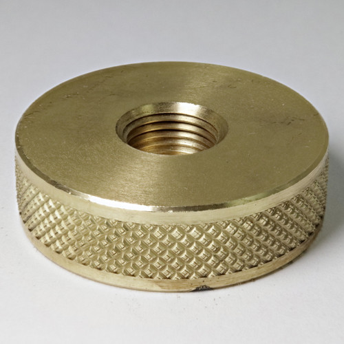 1/8ips - 1-1/4in X 3/8in Diamond Knurled Disc Finial with Mountain Engraving - Unfinished Brass