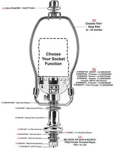 Choose Your Function and Harp Size - Lamp Kit - Nickel Plated