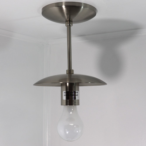 5-1/4in. Neckless Glass Fixture with 6in Stem - Brushed/ Satin Nickel Finish. E-26 Edison 120 Volt. Fully Assembled.