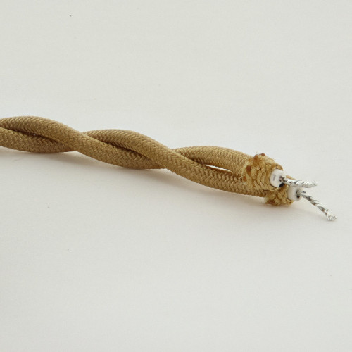 8ft Long Metallic Gold Twisted 18/2 SPT-2 Type UL Listed Powercord with Antique Style Phenolic Plug.