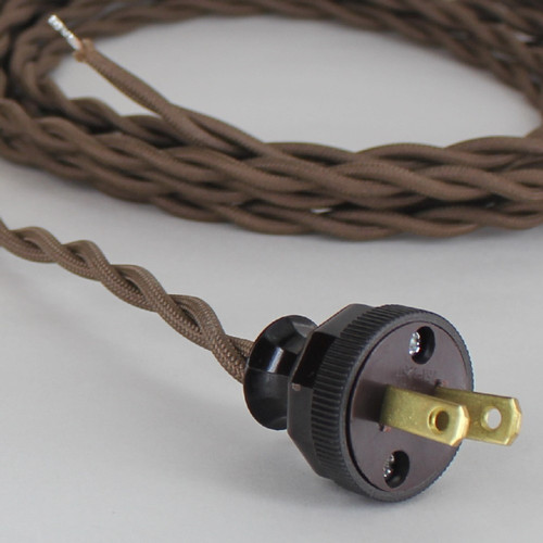 16 ft Long Brown Twisted 18/2 SPT-2  Type UL Listed Powercord WITH Brown PHENOLIC PLUG