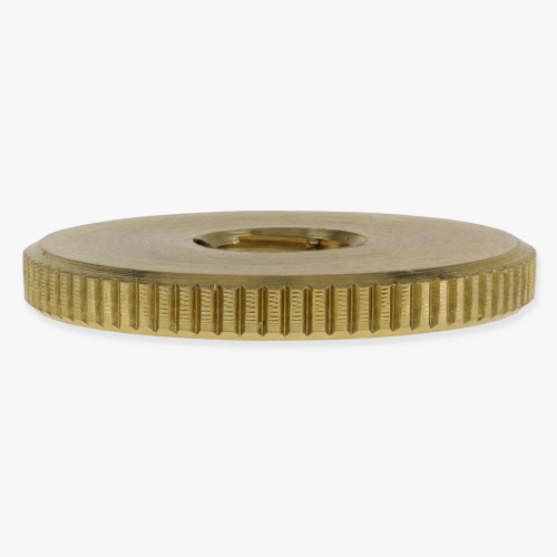 1/4-20 UNC - 3/4in Diameter x 3/32in H - Threaded Knurled Flat Brass Nut - Unfinished Brass