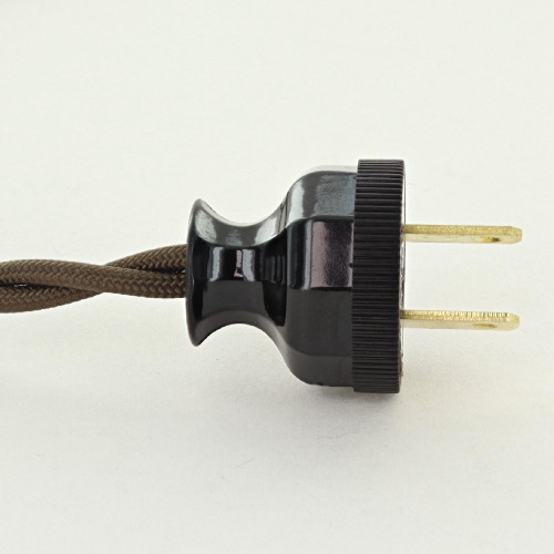 8ft Long Brown Twisted 18/2 SPT-2  Type UL Listed Powercord WITH Brown PHENOLIC PLUG and SWITCH