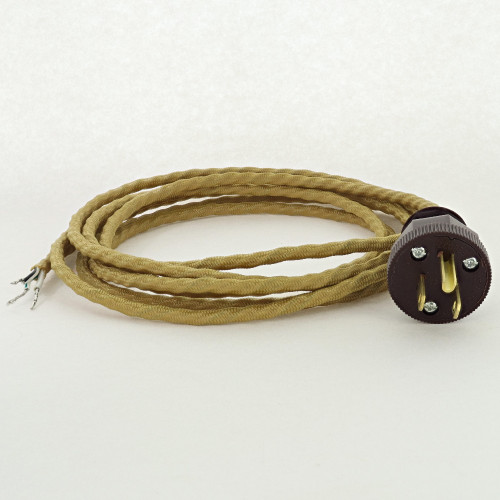 10ft. Golden Grass 18/3 SPT-1 Bungalow Style Twisted Cloth Overbraid Cordset With Antique Plug.