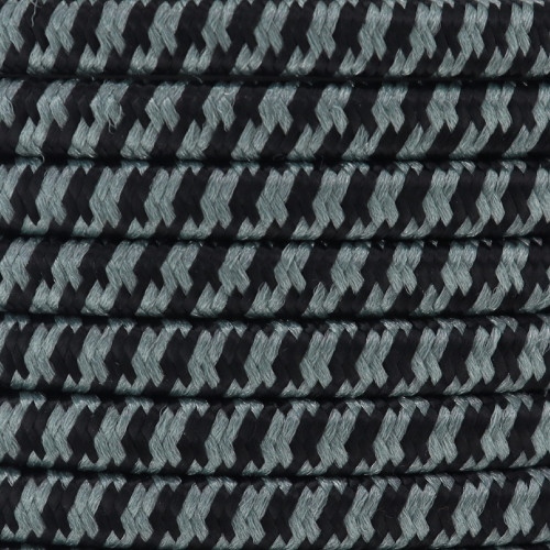 18/2 SPT2-B Metallic Blue Steel / Black Hounds Tooth Pattern Nylon Fabric Cloth Covered Lamp and Lighting Wire.