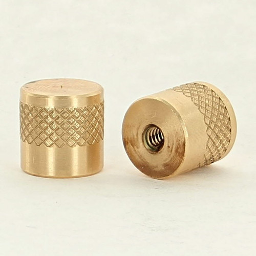 6/32 UNC - 1/2in x 1/2in Cylinder Finial Diamond Knurled- Unfinished Brass