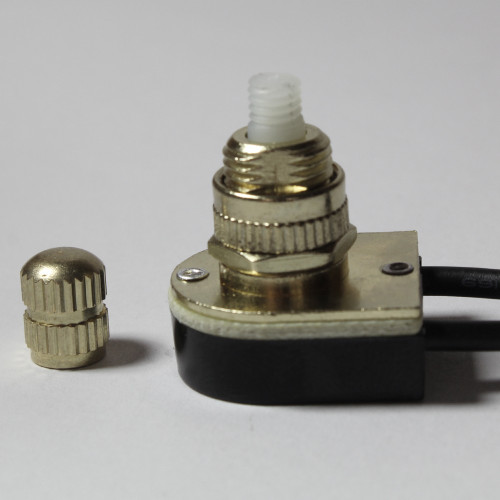 3/8in Shank On/Off Rotary Lamp Switch with Removeable Knob, Plastic Shaft, and Wire Leads - Brass Plated