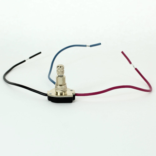 5/8in Shank Two-circuit Four-position 3-Way Rotary Switch with 6in Wire Leads - Brass Plated.