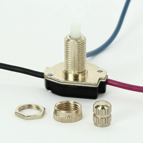 5/8in Shank Two-circuit Four-position 3-Way Rotary Switch with 6in Wire Leads - Brass Plated.