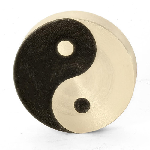 1-1/2 Diameter Round Engraved Ying Yang 1/4-27 UNF Female Finial - Unfinished Brass