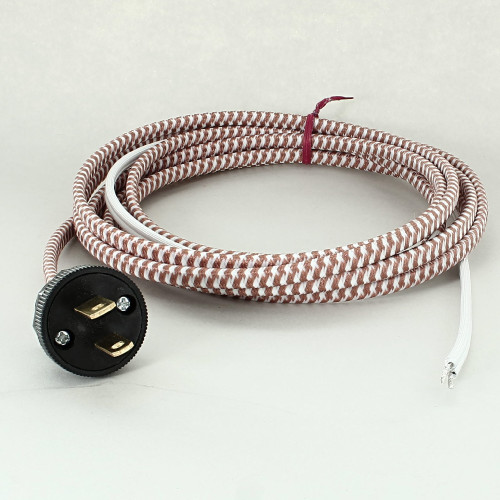 12ft. Long 18/2 SPT-2-B Metallic Copper/White Houndstooth Cloth Braided Wire Lamp Cord Set with Decorative Plug. (10FT BRAIDED 2FT BARE 1-1/2 SPLIT 3/4 STRIPPED W/ TIPS SOLDERED).