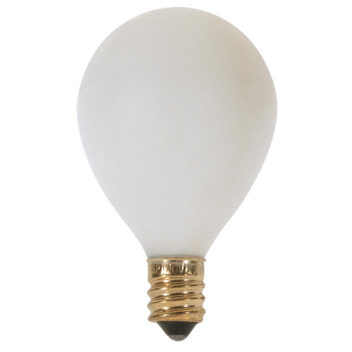 10 Watt G12-1/2 Pear Incandescent; Satin White; 1500 Average rated hours; 50 Lumens; Candelabra base; 120 Volt