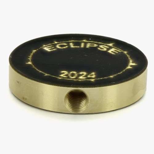 1-1/2 Diameter Round Engraved Eclipse 2024 1/4-27 UNF Female Finial - Unfinished Brass