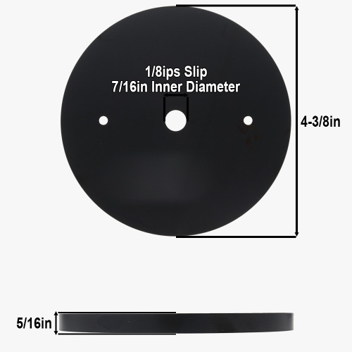 4-3/8in Diameter Turned Brass Canopy with 1/8ips Slip Center Hole and 2-3/4in Bar Mounting Holes - Black