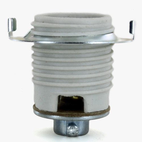 E-26 Base Porcelain Threaded Socket with Metal Shade Ring and 1/4ips. Cap with Grounding Terminal Lug.