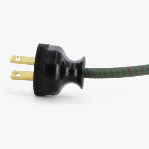 12ft. Long - 18/2 SPT-2-B - Green/Wine Houndstooth Cloth Braided Wire Lamp Cord Set with Antique Style Plug. (10FT BRAIDED 2FT BARE 1-1/2 SPLIT 3/4 STRIPPED W/ TIPS SOLDERED).