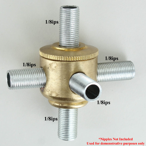 3 X 1/8ips. Side Holes - 90-Degree T - 1/8ips Bottom - Small Cluster Body - Unfinished Brass