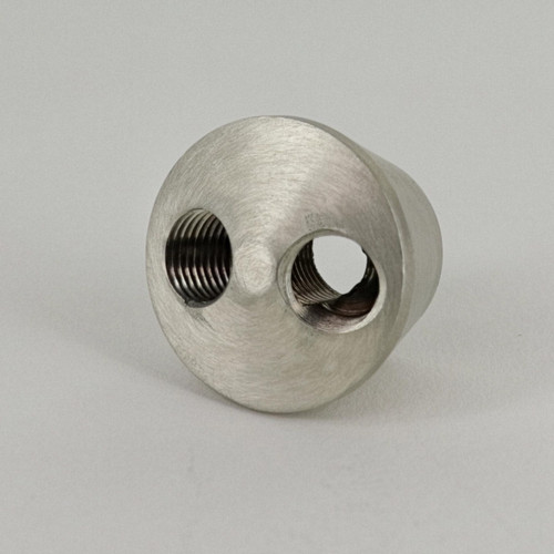 Y-Type Satin Nickel Plated Turned Brass Cluster Body with 2 1/8ips Top Threaded Holes and 1/8ips. Threaded Bottom Hole.