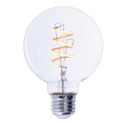 4W= 40W G-25 Globe Style  Antique Spiral Curved Filament Led Bulb. E-26 Base.