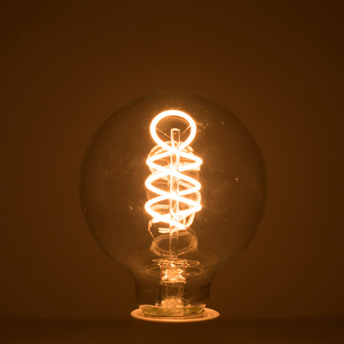 4W= 40W G-25 Globe Style  Antique Spiral Curved Filament Led Bulb. E-26 Base.