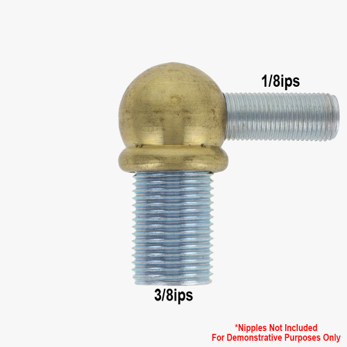 3/8ips X 1/8ips Threaded - 7/8in Diameter 90 Degree Ball Armback - Unfinished Brass