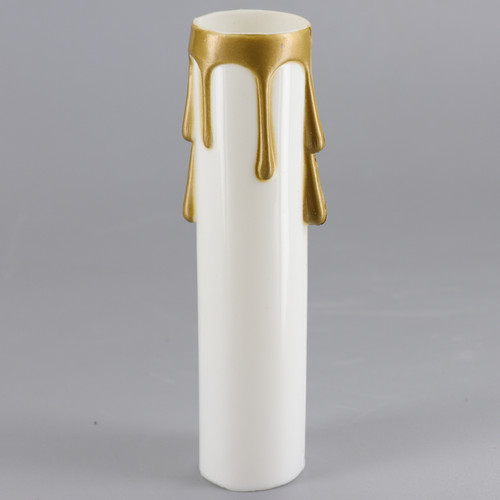 4in. Long Plastic E-12 Base Candle Socket Cover - Candelabra - White with Gold Drip