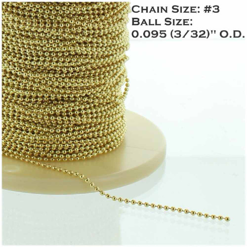 #3 Steel  3/32in. Thick Beaded Chain - Brass Plated