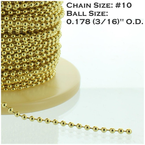 #10 Steel 3/16in. Thick Beaded Chain - Brass Plated