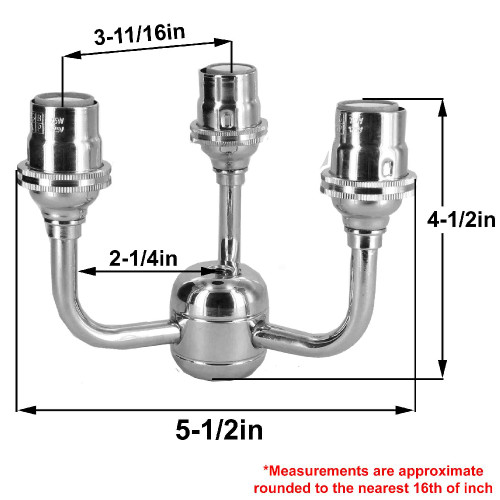 E-12 3 Socket Cluster with Large Body - Unfinished Brass