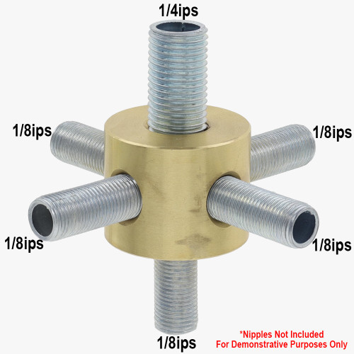 4 - 1/8ips Side Holes x 1/4ips Female Top x 1/8ips Female Disc Armback - Unfinished Brass