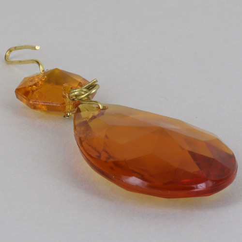 38mm (1-1/2in.) Amber Crystal Pear Drop with Jewel and Brass Clip