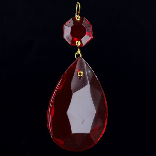 50mm (2in.) Red Crystal Pear Drop with Jewel and Brass Clip