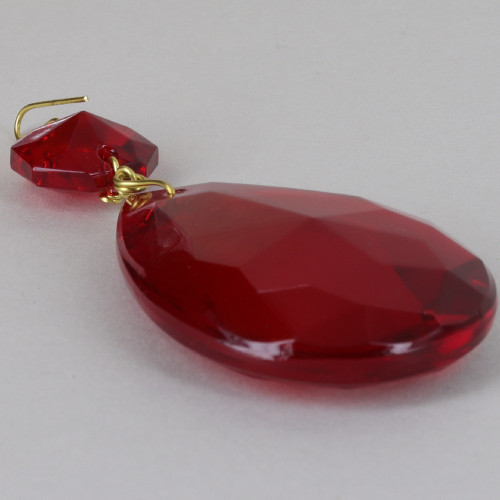 50mm (2in.) Red Crystal Pear Drop with Jewel and Brass Clip