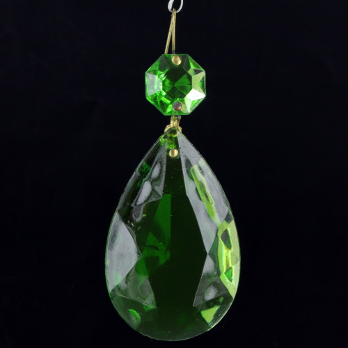 50mm (2in.) Green Crystal Pear Drop with Jewel and Brass Clip