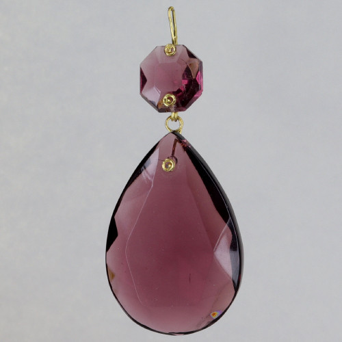 50mm (2in.) Amethyst Crystal Pear Drop with Jewel and Brass Clip
