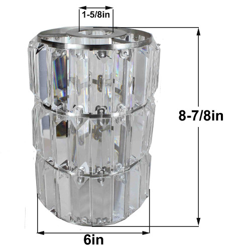 6in Diameter X 8-7/8in Height Brushed Nickel  Crystal Prism Cylinder Shade with 1-5/8in Hole