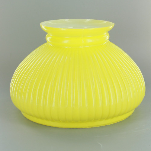 Glazed Yellow Painted Ribbed Student Shade with Ruffle Top and 7in. Neck