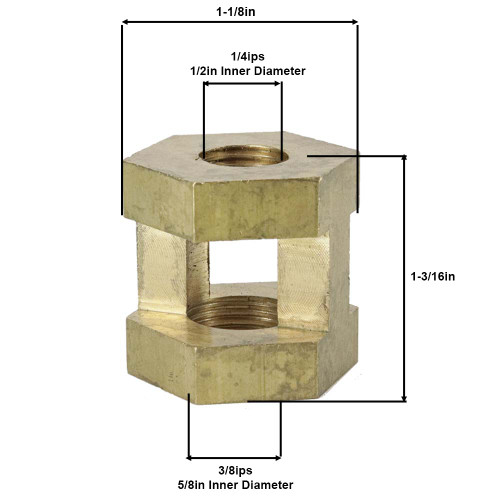 1/4ips X 3/8ips Threaded Cast Brass Hex Hickey