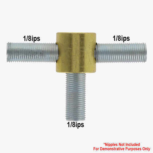 1/8ips Threaded - 3/4in Diameter Tee Fitting Straight  Armback - Unfinished Brass